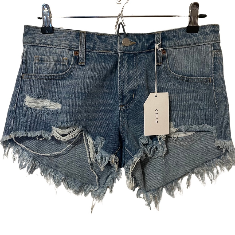 NWT Cello Low Cut Distressed Blue Denim Jean Shorts Size S